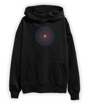 Black hoodie with mandala graphic inspired by CG Jung