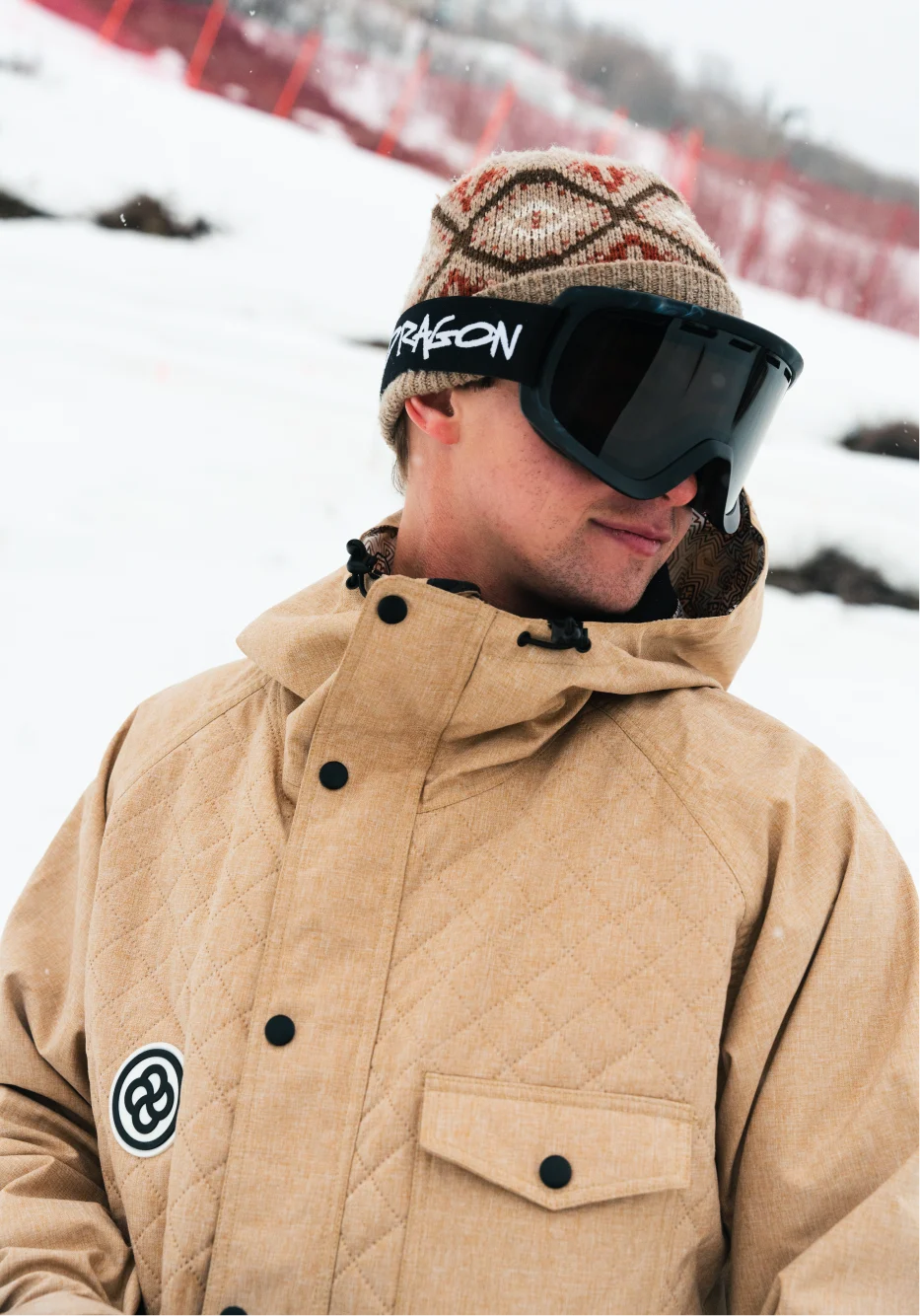 coat with goggles Brush Quilted Jacket - Tan