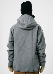 Back of an insulated men's gray ski jacket