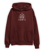 Maroon hoodie with white doodle graphic