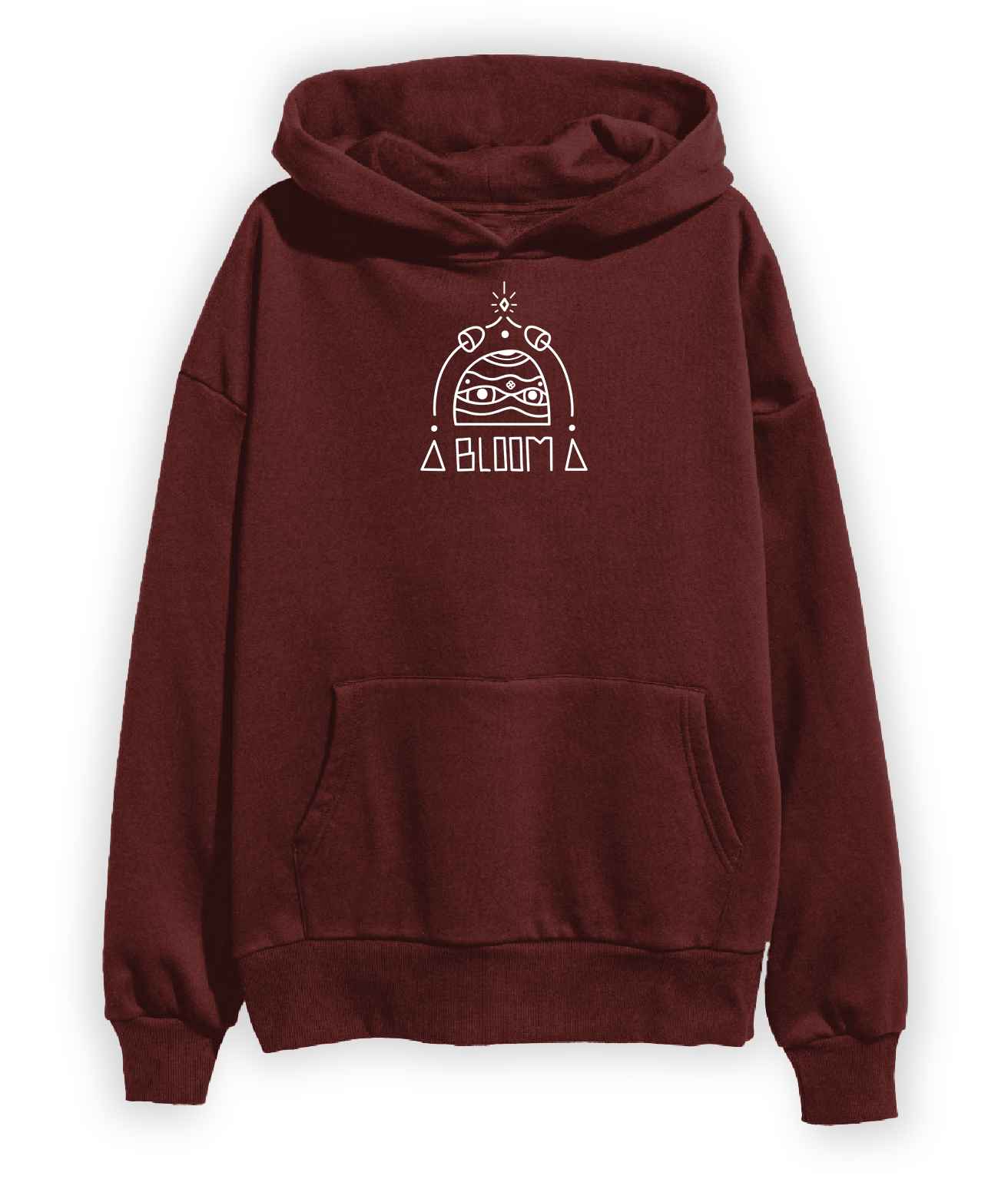Maroon hoodie with white doodle graphic