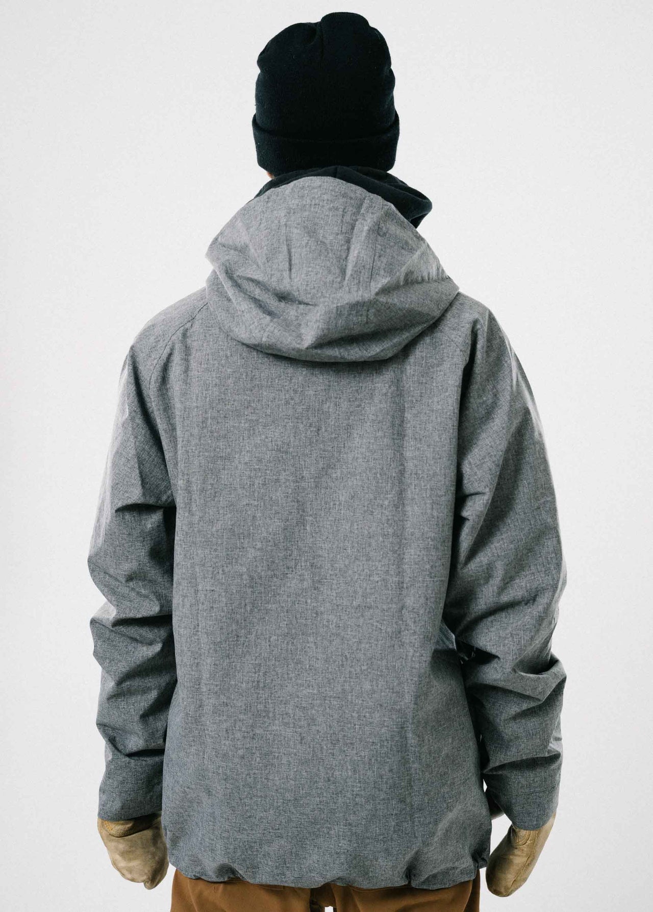 Back of an insulated men's gray ski jacket