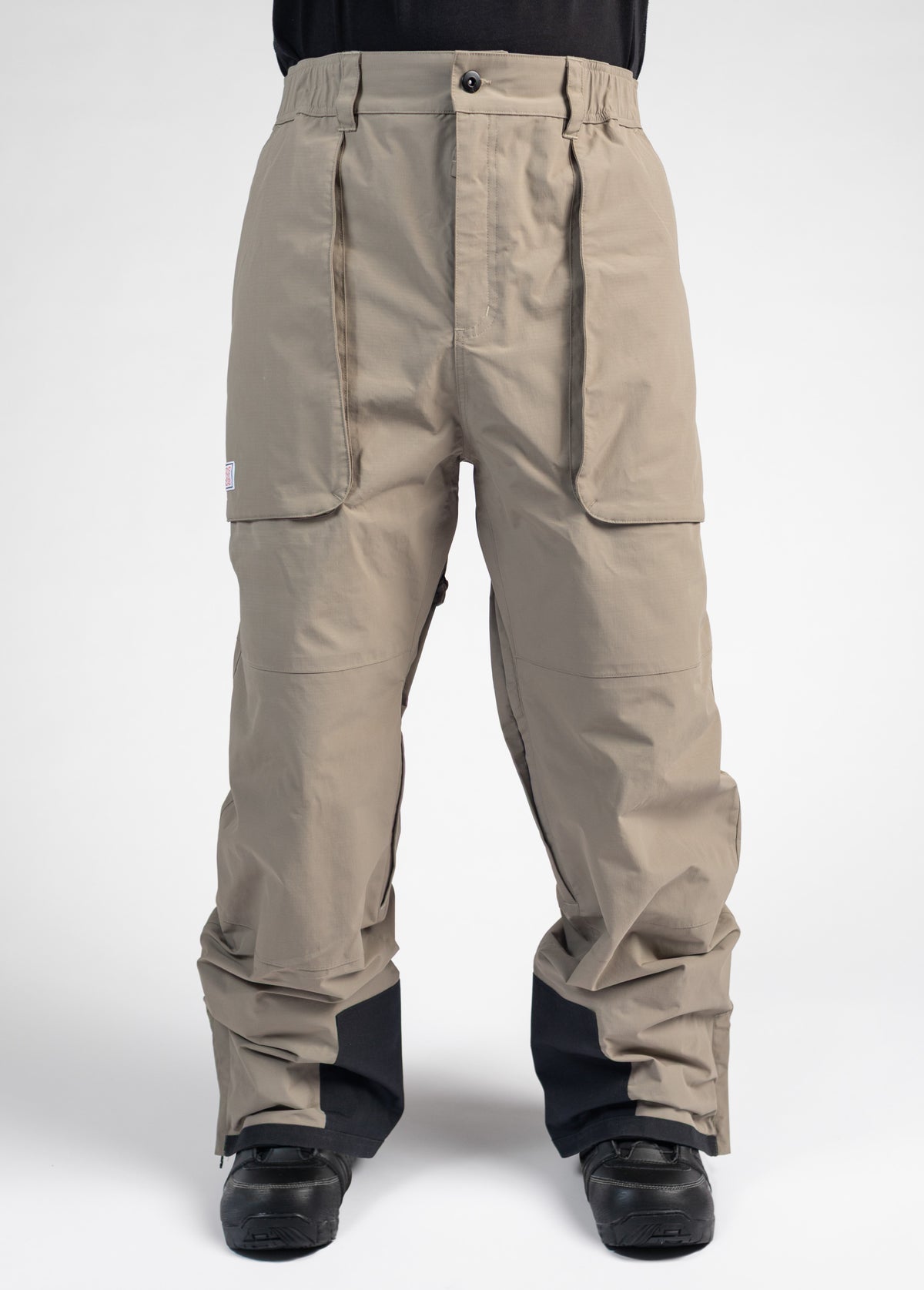 mens taupe brown snowboard pant with baggy fit - front view