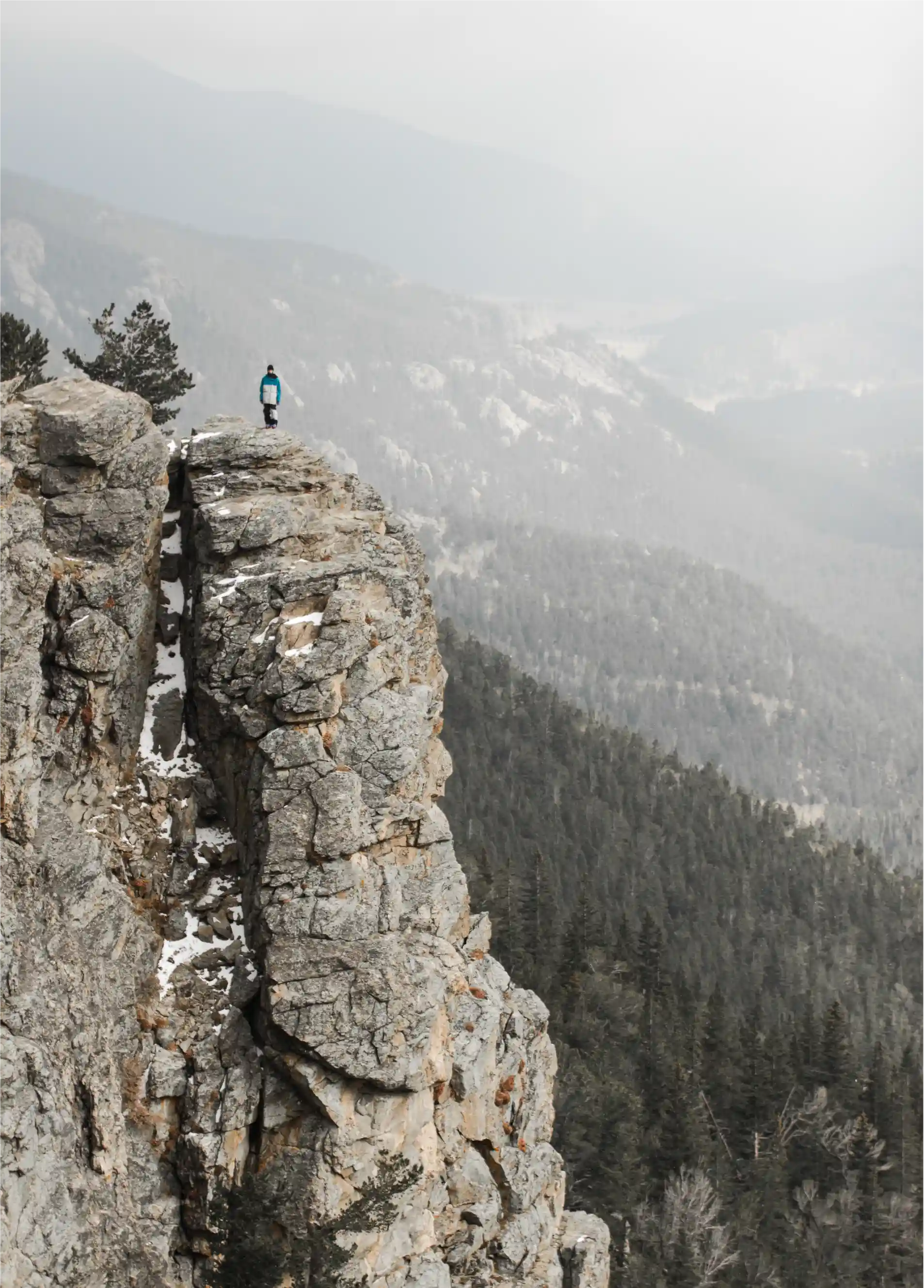 Man on cliff wearing the best mens ski wear